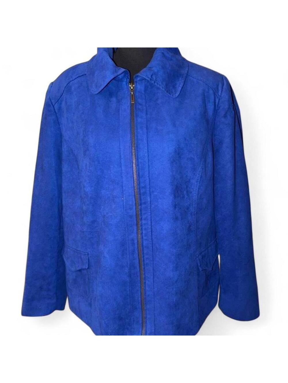 TanJay Petites Cobalt Blue Faux Suede Zip Up Jacket Lined Coat - Size 14P